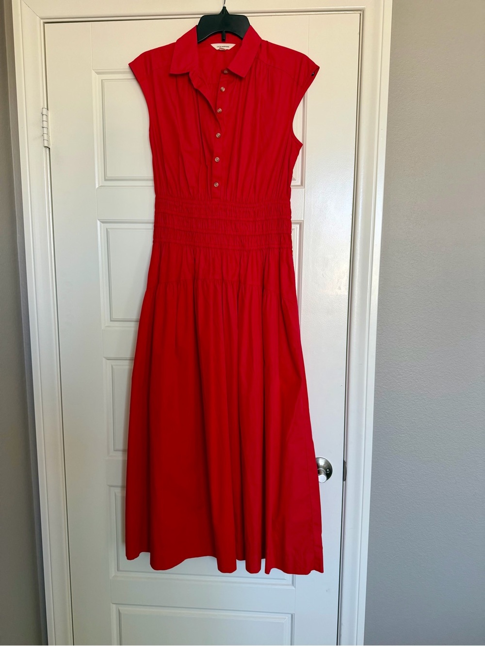 Lucky Brand Red Cap-Sleeve Shirtdress with Smocked Waist
